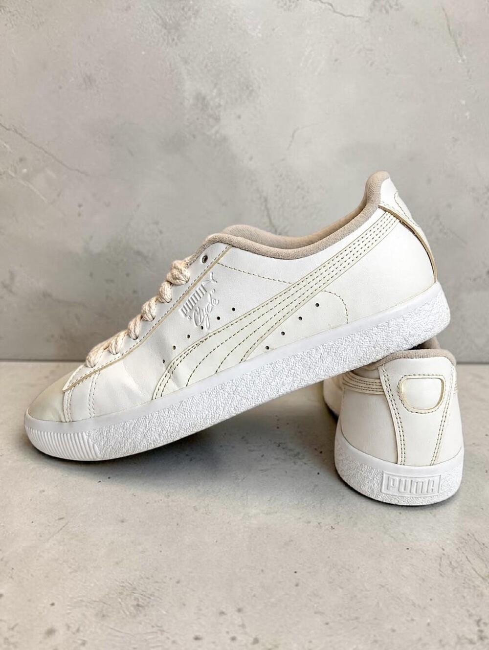 PUMA Clyde Coffee Cream Leather Low Top Sneakers Men’s 8